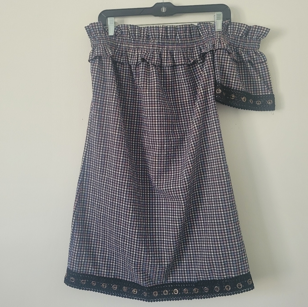 Misa Off Shoulder in Multicolor checkered pattern Summer Mini dress Size Medium